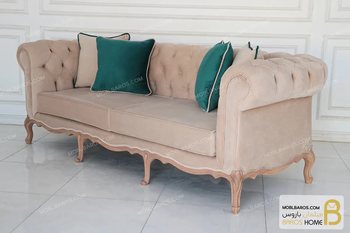 مبل کلاسیک ۸ نفره کاجی و مبل راحتی جورجیا چستر — تصویر ۸