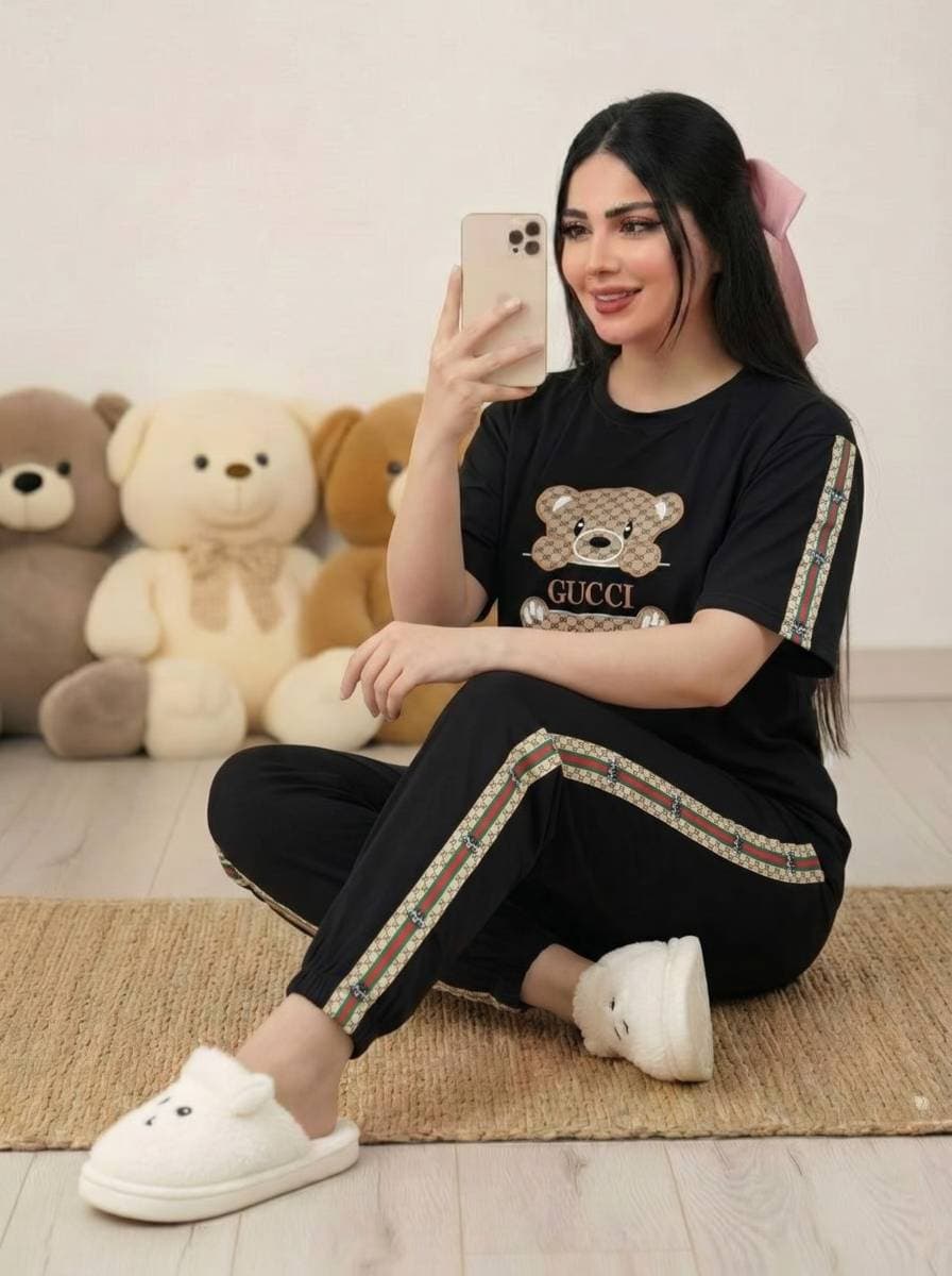 ست زنانه تیشرت و شلوار راحتی و خنک سایز فری تا 46 جنس پنبه گلکسی SG16712 — تصویر ۳