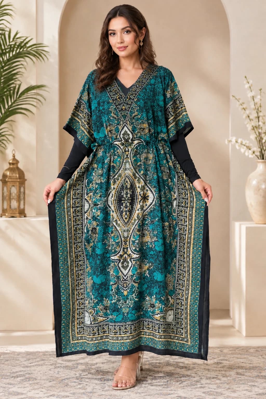 پیراهن زنانه پانچ طرح سنتی سایز (۴۰تا ۵۰) رنگ سبز 401170 A — تصویر ۲