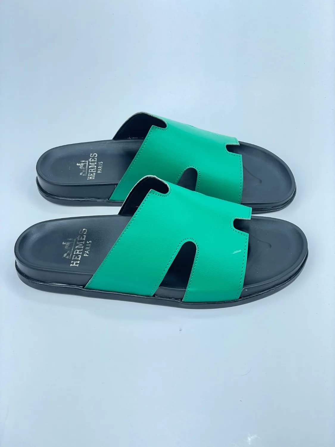 کد 365 اسلیپر صندل HERMES هرمس سبز مات مشکی — تصویر ۵