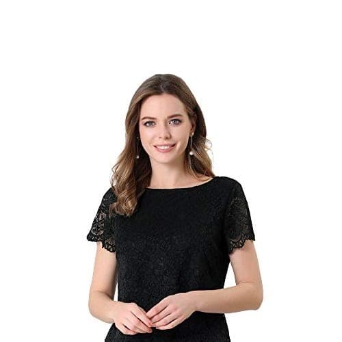 شومیز گیپور دانتل زنانه آستین کوتاه آستردار مشکی 8035 SIS