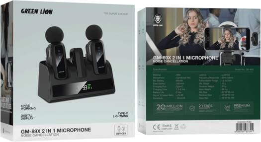میکروفون یقه ای دو کاربره وایرلس گرین لاین(7344) Green Lion GM-89X Microphone 2 in 1 Noise Cancellation