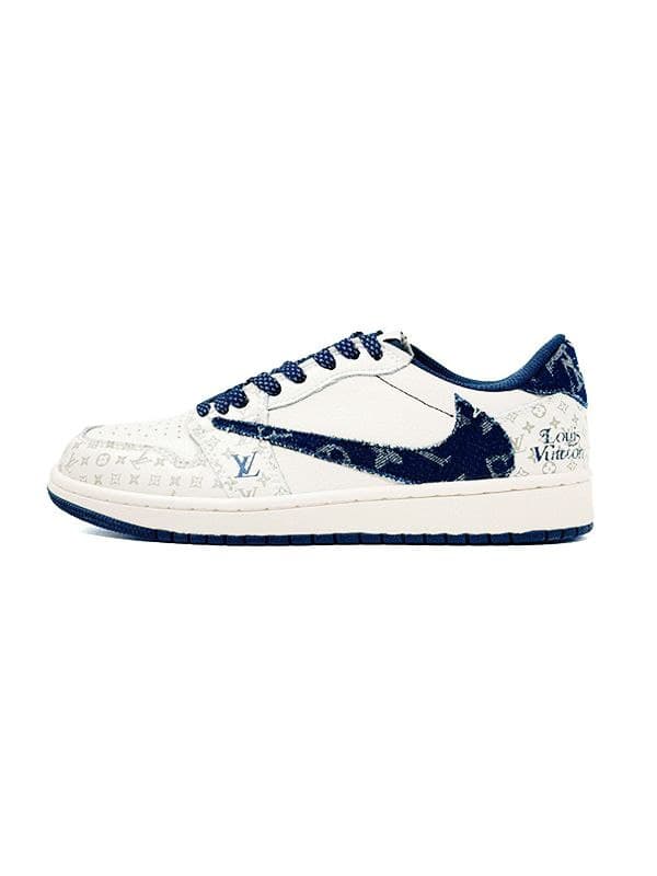 نایک ایر جردن ۱ بدون ساق تراویس اسکات استوسی لویی ویتون سفید آبی Nike air jordan 1 low Travis Scott STUSSY LV White Blue — تصویر ۲