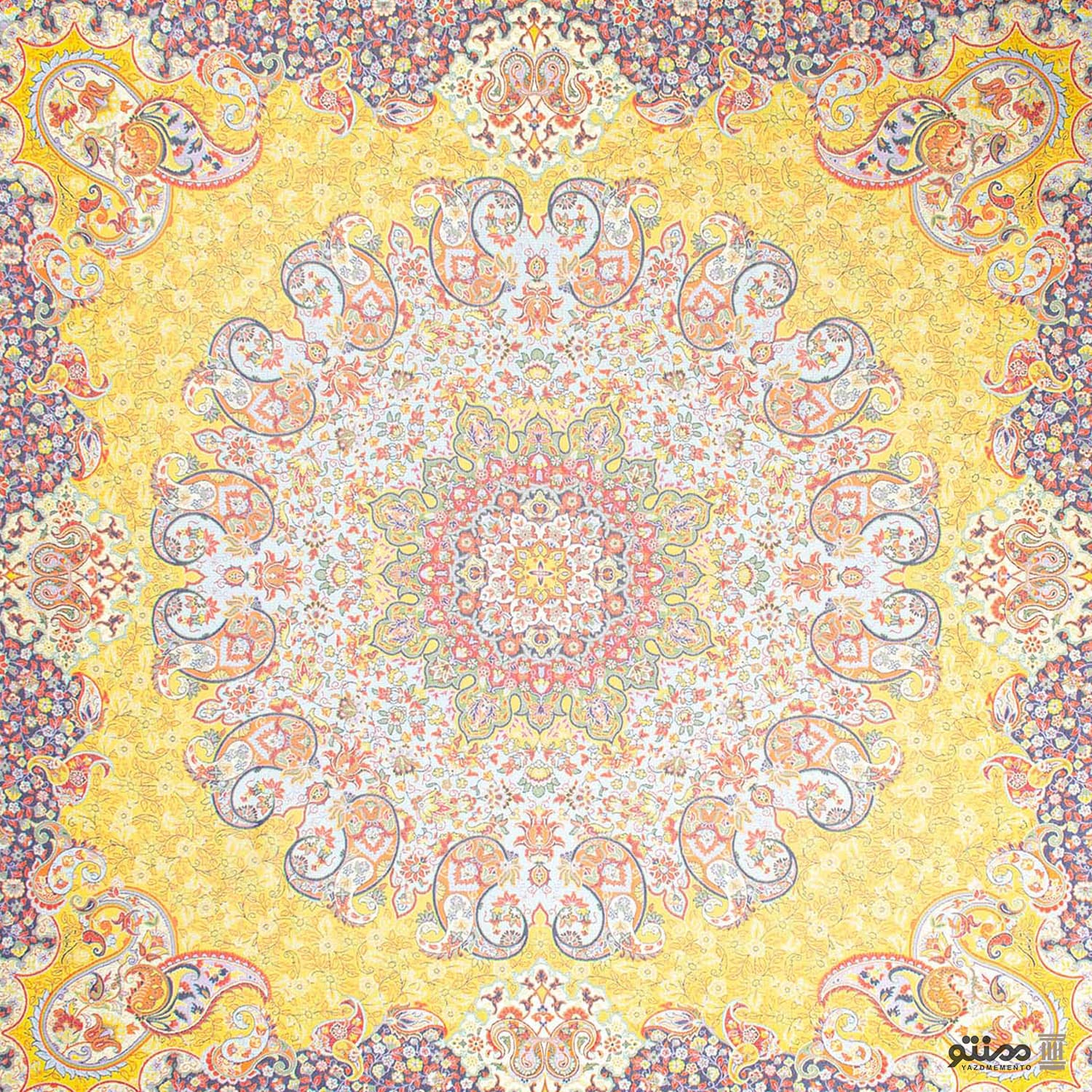 سرویس کامل رومیزی ترمه طرح آسمان رنگ زرد — تصویر ۲