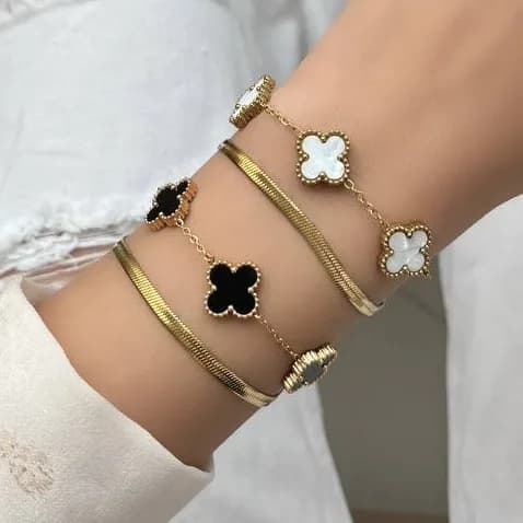 دستبند زنانه طرح ونکلیف Vancleef و ماری دو لاین رنگ ثابت فری سایز Freesize کد zmc