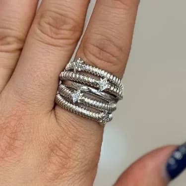 انگشتر زنانه طرح چند لاین ستاره دار رنگ نقره ای آبکاری نقره رنگ ثابت فری سایز Freesize کد zgy