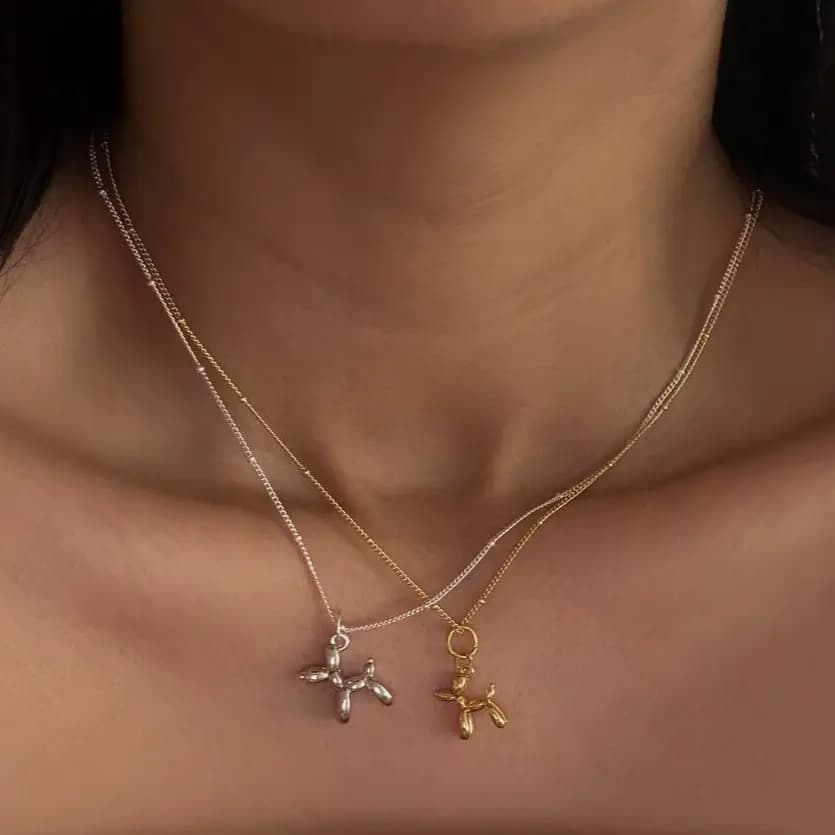 گردنبند زنانه طرح بادکنکی رنگ طلایی و نقره ای مناسب روزمره و مهمانی آبکاری درجه یک نقره ضد حساسیت و رنگ ثابت کد zgc