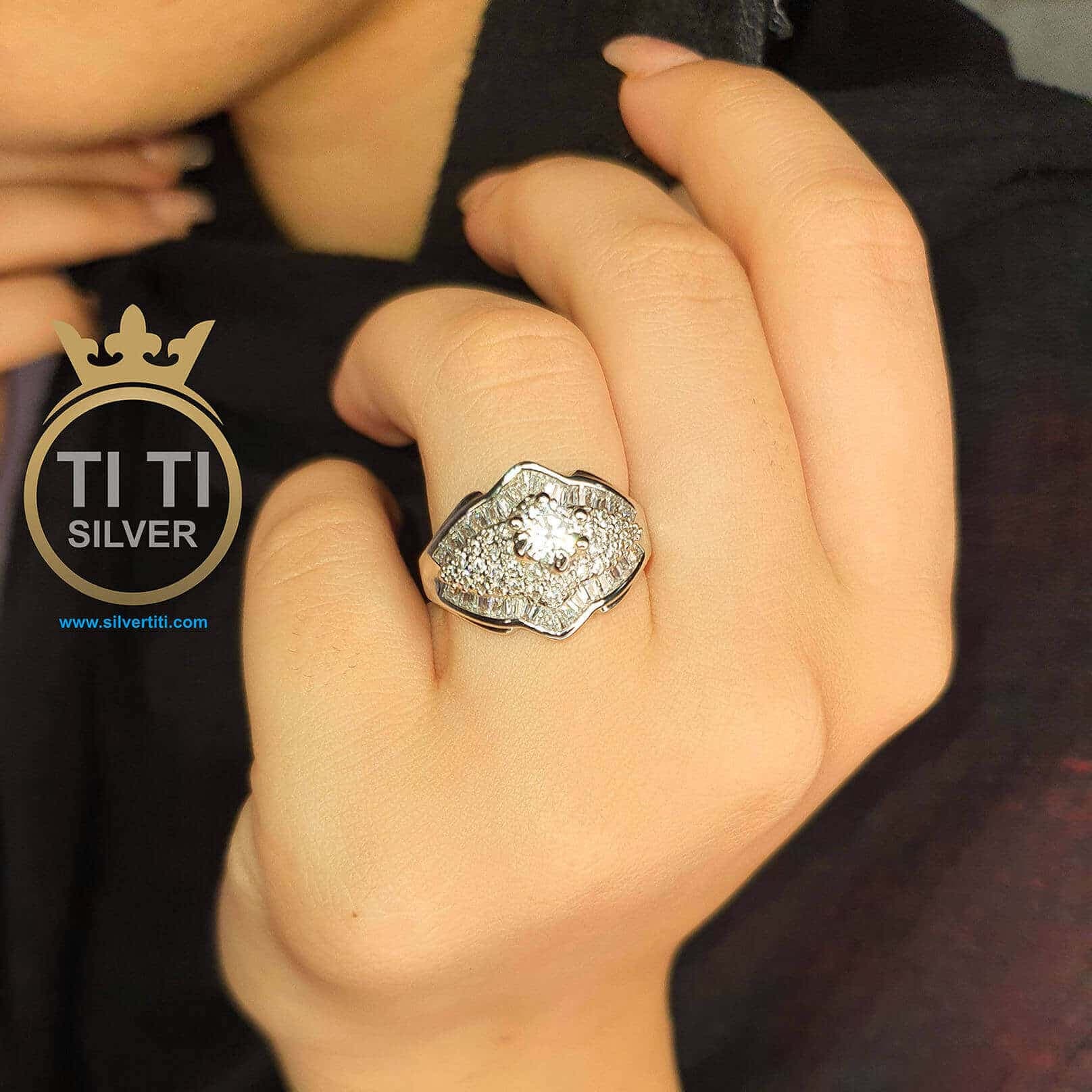 انگشتر نقره ای برنج تک نگین010202 — تصویر ۲