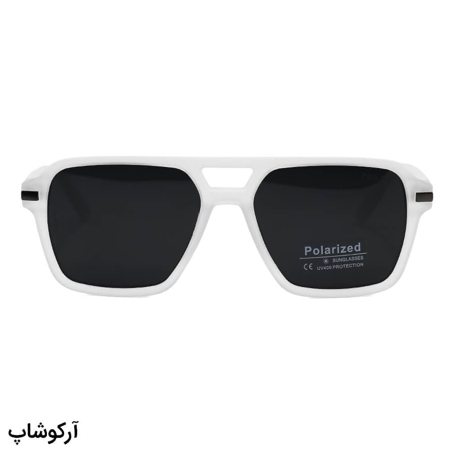 عینک آفتابی پرادا با فریم خلبانی، رنگ سفید مات (یخی) و لنز پلاریزه و دودی تیره مدل P9842 — تصویر ۲