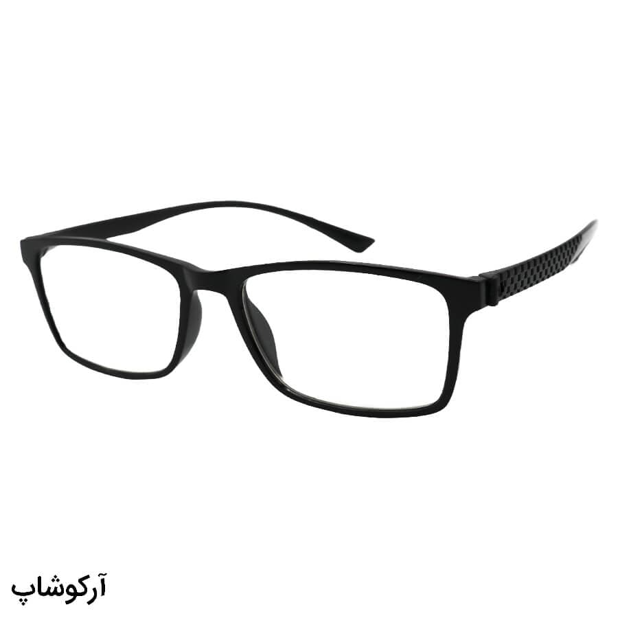 عینک مطالعه نمره +2.50 نزدیک بین با فریم مشکی رنگ، مستطیلی شکل و دسته طرح دار مدل 21-60