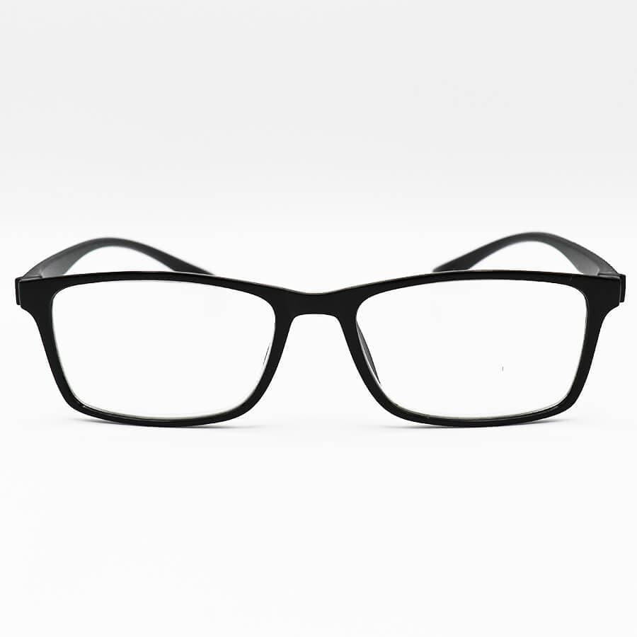 عینک مطالعه نمره +3.50 نزدیک بین با فریم مشکی رنگ، مستطیلی شکل و دسته طرح دار مدل 21-60 — تصویر ۲
