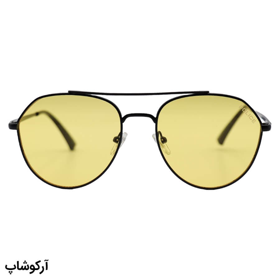 عینک دید در شب برند پلیس با فریم خلبانی، از جنس فلزی، مشکی رنگ و لنز زرد مدل 9639 — تصویر ۳