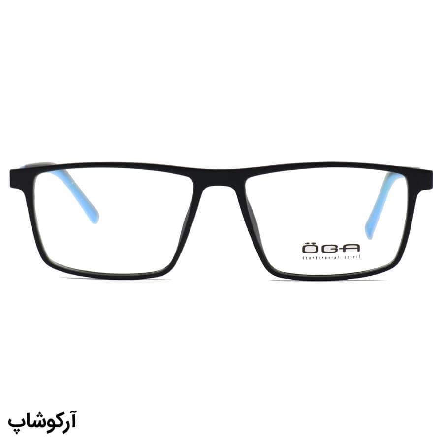فریم عینک طبی OGA MOREL با رنگ مشکی و آبی، شکل مستطیلی و دسته فنر دار مدل 1703 — تصویر ۲