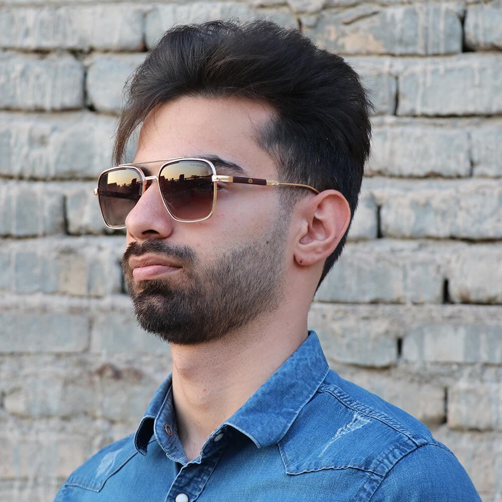 عینک آفتابی میباخ با فریم فلزی، طلایی رنگ، مربعی شکل و عدسی قهوه ای هایلایت مدل 9008 — تصویر ۲