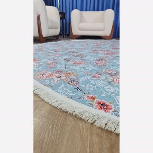 فرشینه گرد مخمل ترک آبی فیروزه ای A095 — تصویر ۵