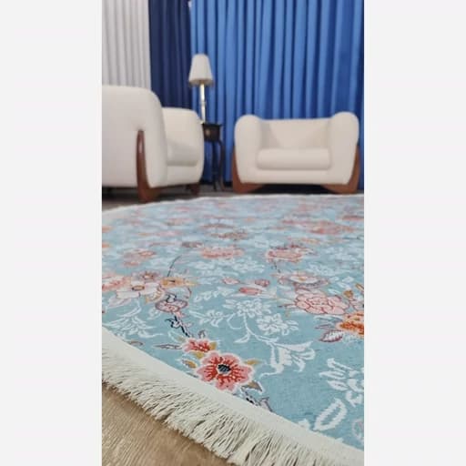 فرشینه گرد مخمل ترک آبی فیروزه ای A095 — تصویر ۴
