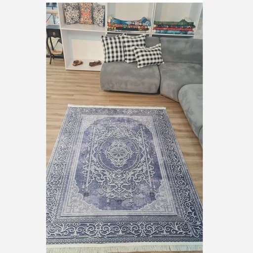 فرشینه مخمل ترک طرح افشان رنگ طوسی سرمهای کد L485