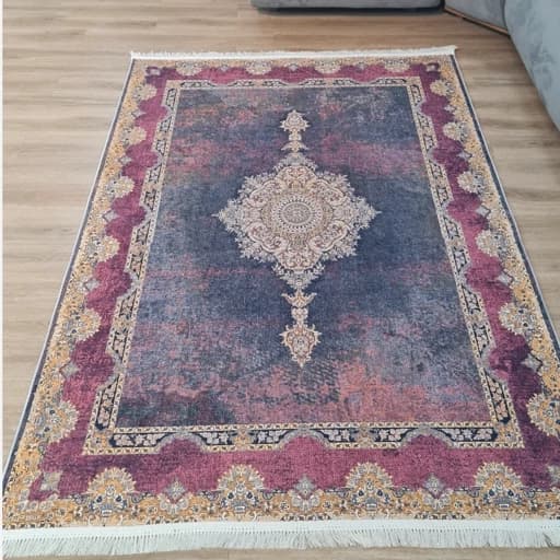 فرشینه مخمل ترک طرح وینتیج سلطنتی ترکیب رنگ بنفش و طوسی کد L449 — تصویر ۷