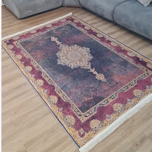 فرشینه مخمل ترک طرح وینتیج سلطنتی ترکیب رنگ بنفش و طوسی کد L449 — تصویر ۶