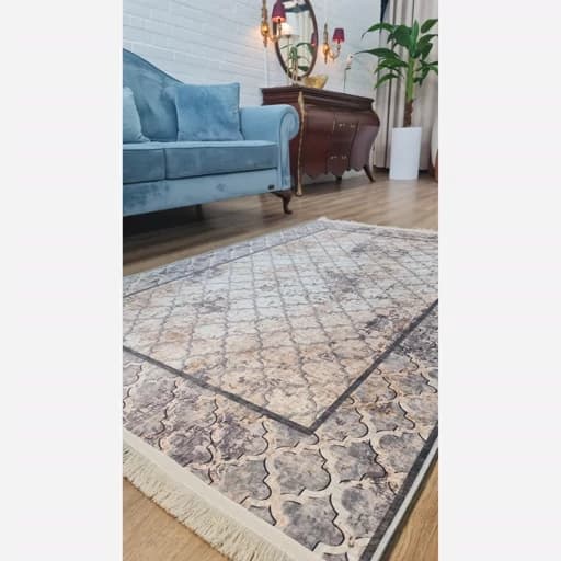 فرشینه مخمل ترک طرح طوسی وینتیج کد h461 — تصویر ۴