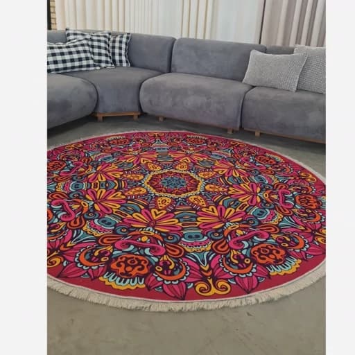 فرشینه مدرن مخمل شانل ترک گرد با زیره ضد سُر کد D169 — تصویر ۵