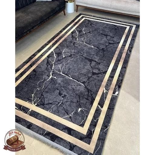 فرشینه مشکی طلایی مخمل مدرن طرح سنگ h410 استُپ دار(ابعاد دلخواه) — تصویر ۴