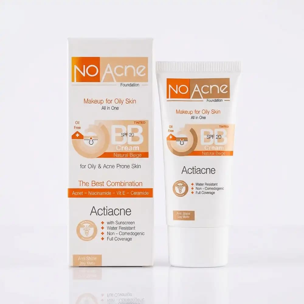 بی بی کرم ضد جوش SPF 20 نوآکنه (No Acne) مدل Actiacne رنگ بژ طبیعی مناسب پوست چرب جوشدار حجم 40 میلی لیتری