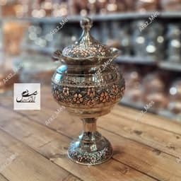 آجیل شکلات خوری مسی لب چین کروم سایز بزرگ گلبرگ پایه دار تراش نقره ای سفید دورنگ نانو — تصویر ۲