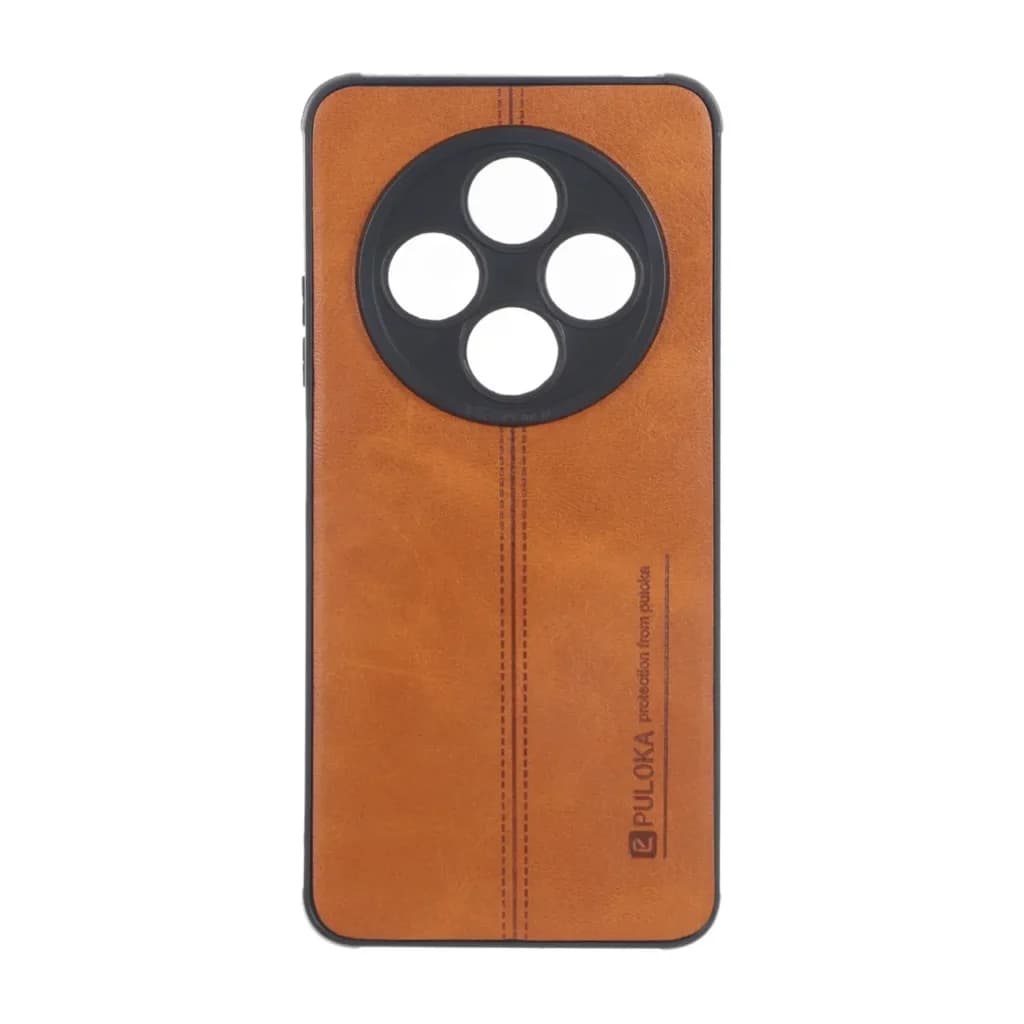 قاب Puloka طرح چرم دوخت دار محافظ لنزدار Xiaomi Redmi 14C / Redmi A3 Pro / Redmi A4 / Poco C75 – قهوه ای — تصویر ۲