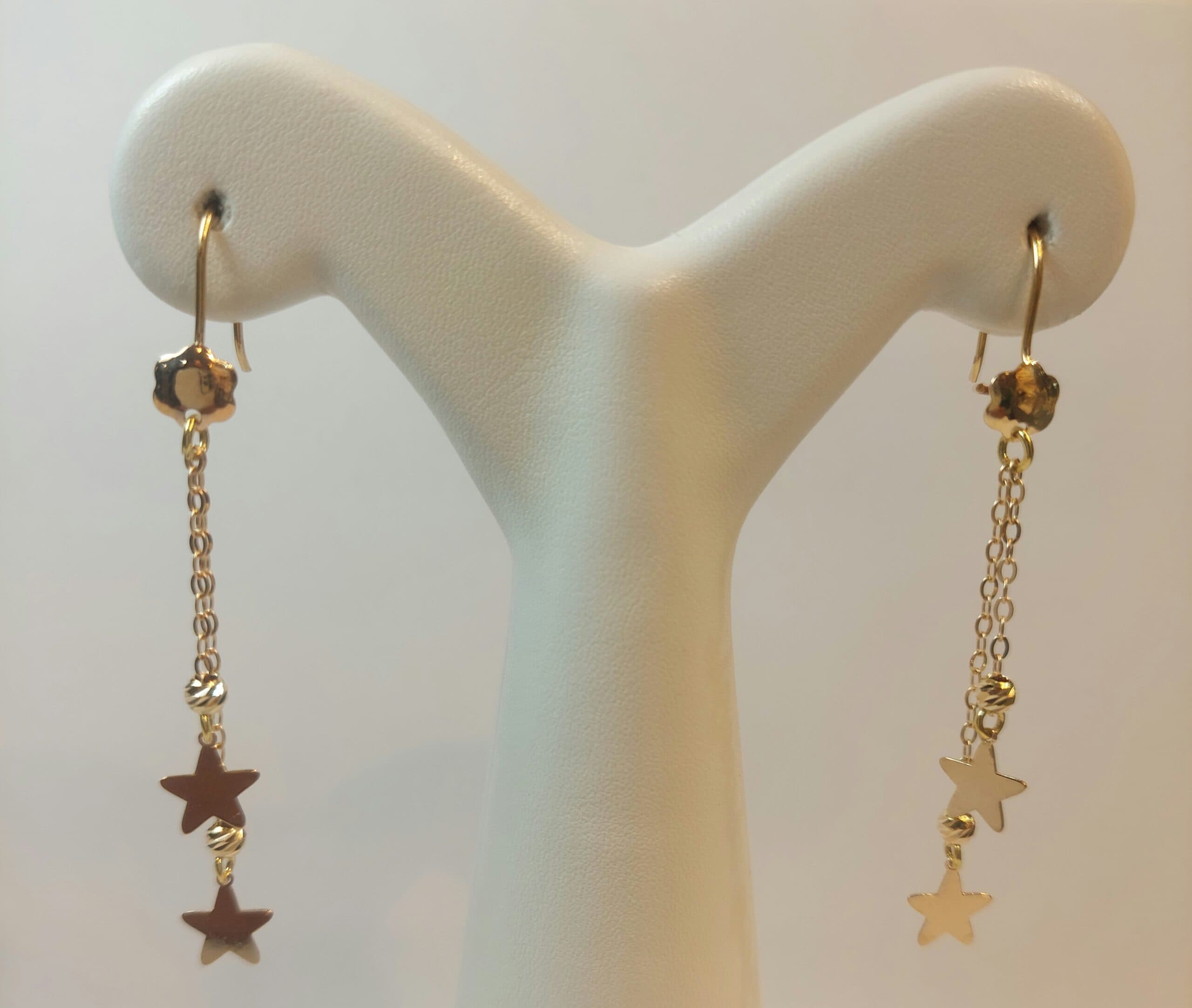 گوشواره زنانه طلا آویز قفل فرنچ خوشه ای طرح ستاره