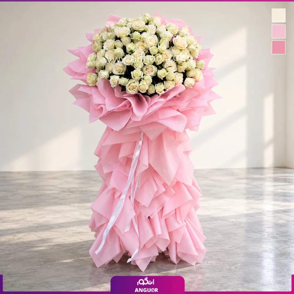 دسته گل قدی رز سفید؛ لوکس برای افتتاحیه و تبریک — تصویر ۳