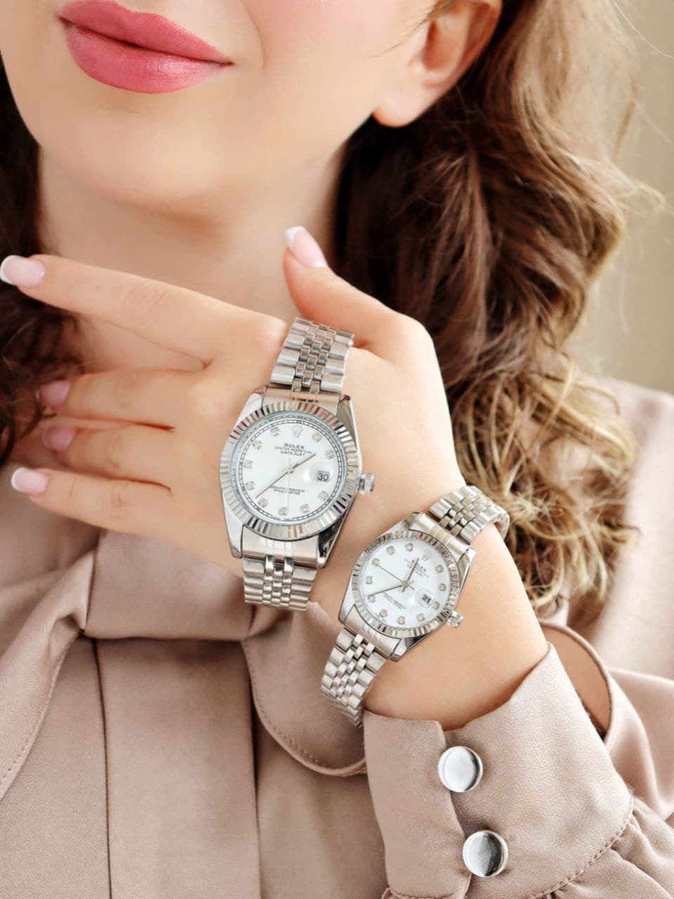 ست ساعت مردانه زنانه رولکس ROLEX ضدآب رنگ ثابت آرام گرد تاریخ دار دارای قفل اصلی کیفیت عالی دارای رنگبندی متنوع کد 2116323 — تصویر ۲