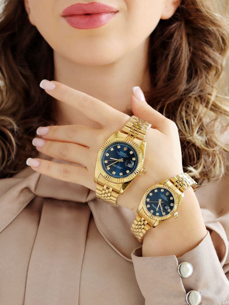 ست ساعت مردانه زنانه رولکس ROLEX ضدآب رنگ ثابت آرام گرد تاریخ دار دارای قفل اصلی کیفیت عالی دارای رنگبندی متنوع کد 2116323 — تصویر ۸