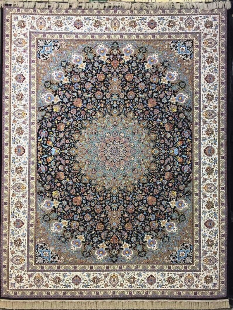فرش ۱۲۰۰ شانه نقشه صاحبقران زمینه سرمه ای