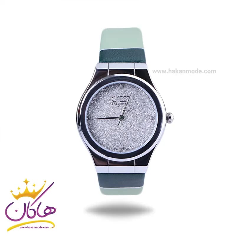 ساعت مچی کرست زنانه بند چرم سبز صفحه شاین crest 6264/1