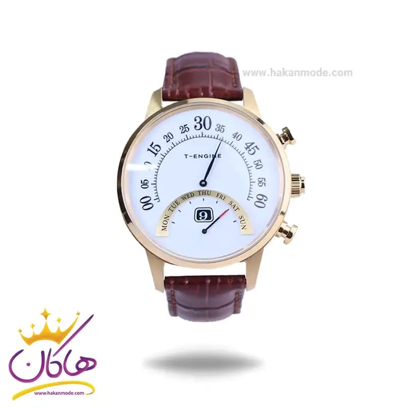 ساعت مچی تی انجین مردانه بند چرم قهوه ای مدل کیلومترشمار EP4053V04