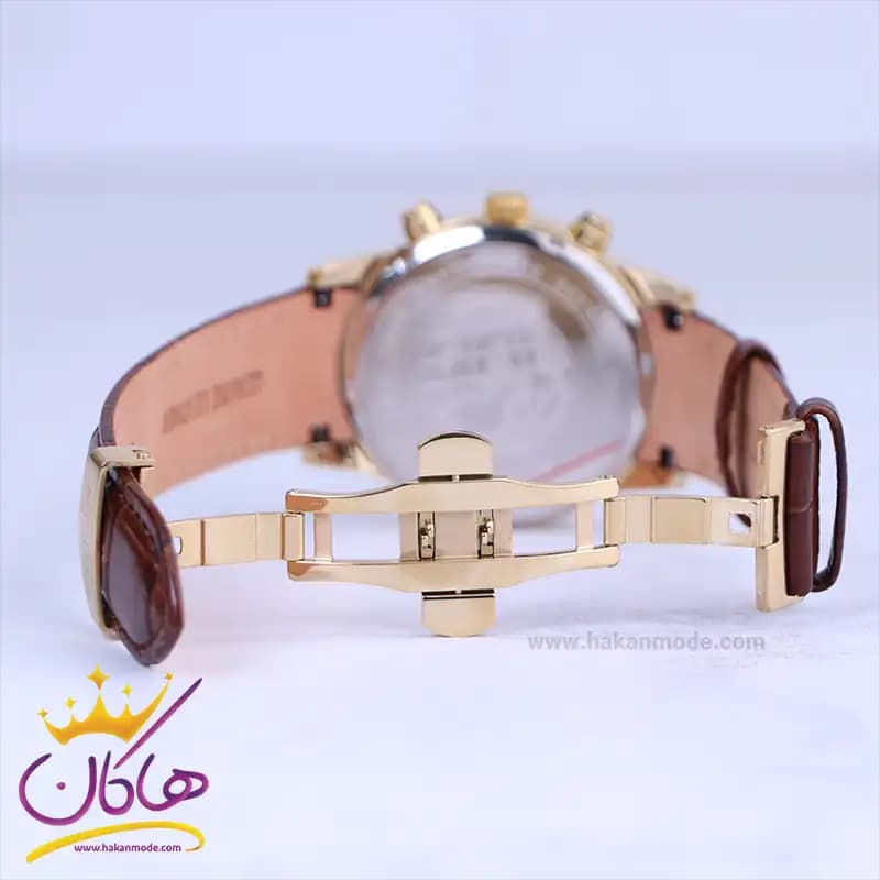 ساعت سیتیزن مردانه بند چرم قهوه ای قاب طلایی کرنوگراف G9235/3 — تصویر ۲