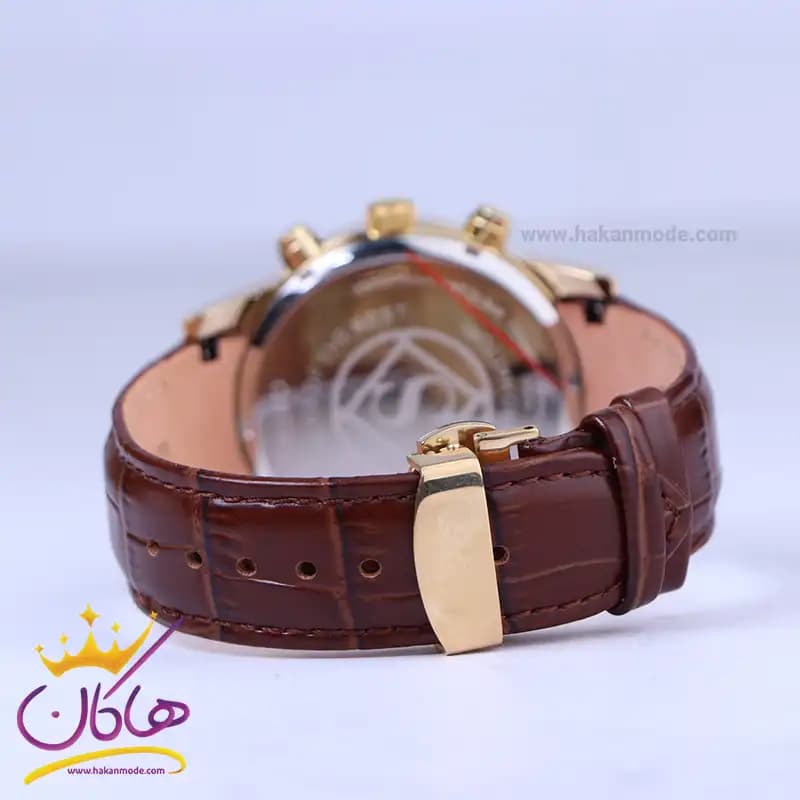 ساعت سیکو مردانه بند چرم قهوه ای قاب طلایی کرنوگراف G9231/1 — تصویر ۳