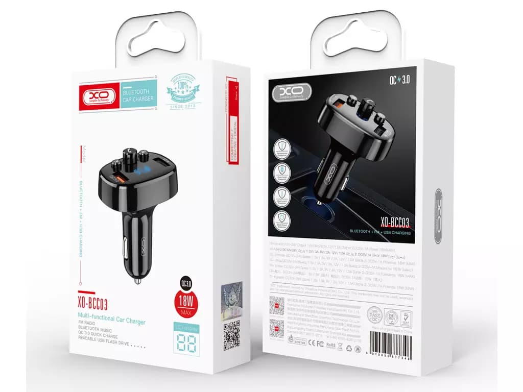 شارژ فندکی 18 وات و گیرنده بلوتوث خودرو با دو پورت یواسبی ایکساو XO Bluetooth FM transmitter car charger 18W BCC03 — تصویر ۳
