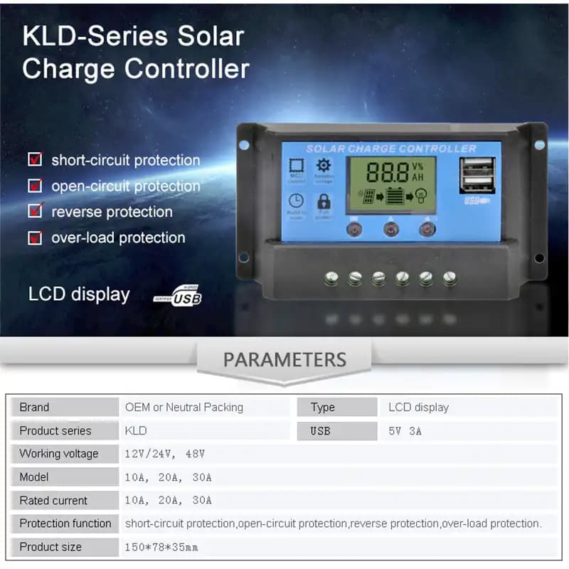 کنترل شارژ KLD1210 12/24V 10A LCD — تصویر ۵