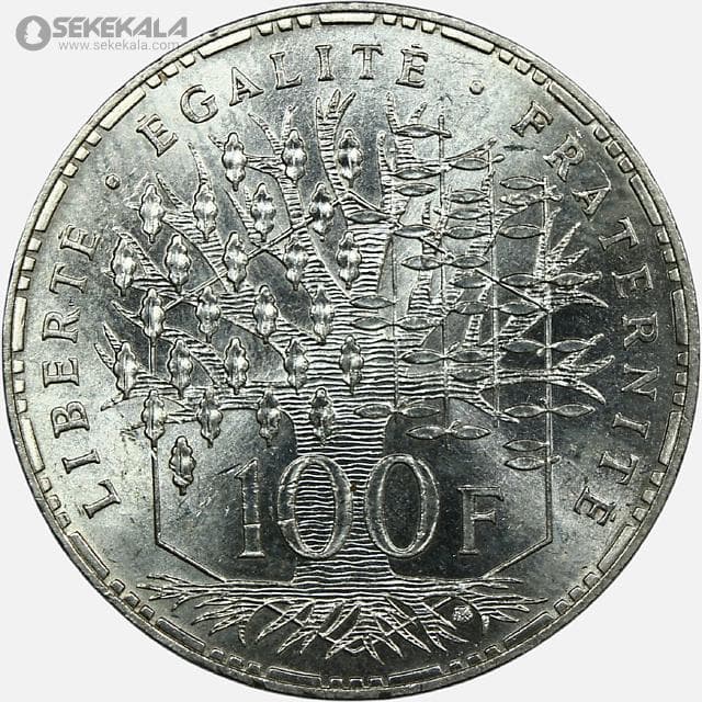 سکه 100 فرانک نقره یادبودی فرانسه 1984 (+AU) — تصویر ۲
