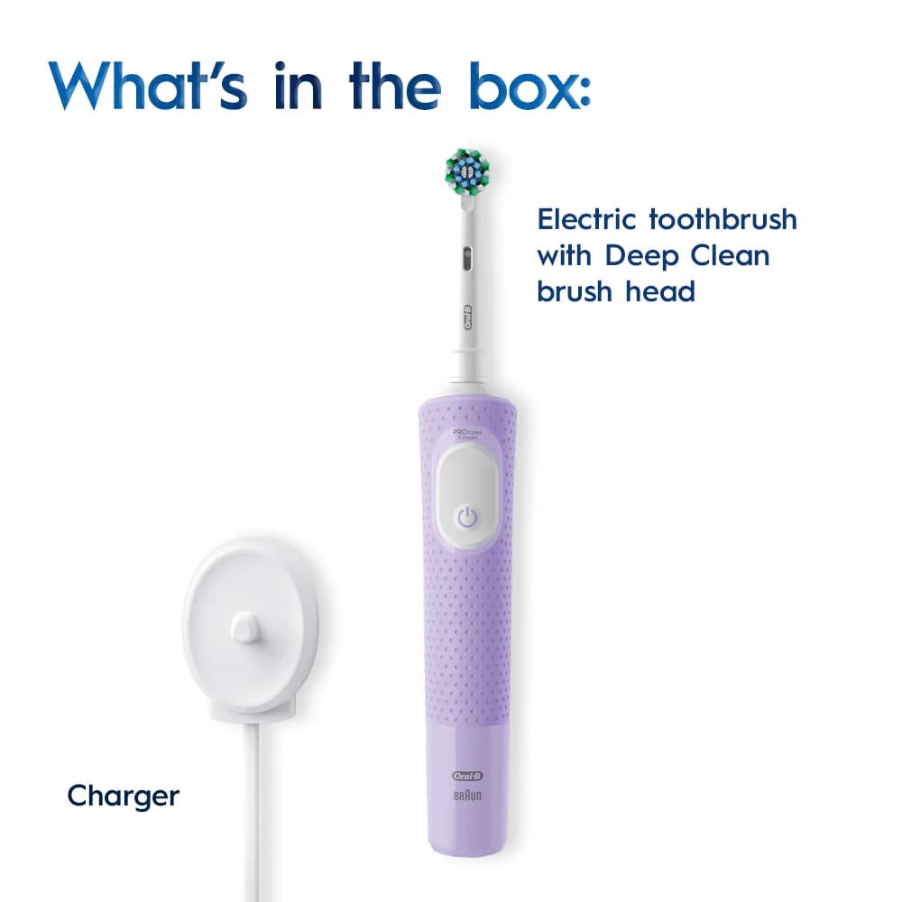 مسواک برقی اورال بی Oral-B Vitality Pro Purple با 3 حالت مسواکزدن و تایمر 2 دقیقهای رنگ بنفش — تصویر ۳