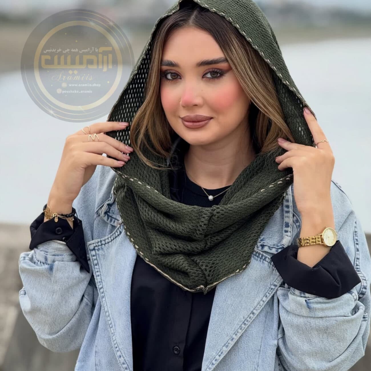 شال بافت رینگی ساده و حاشیه دار — تصویر ۸
