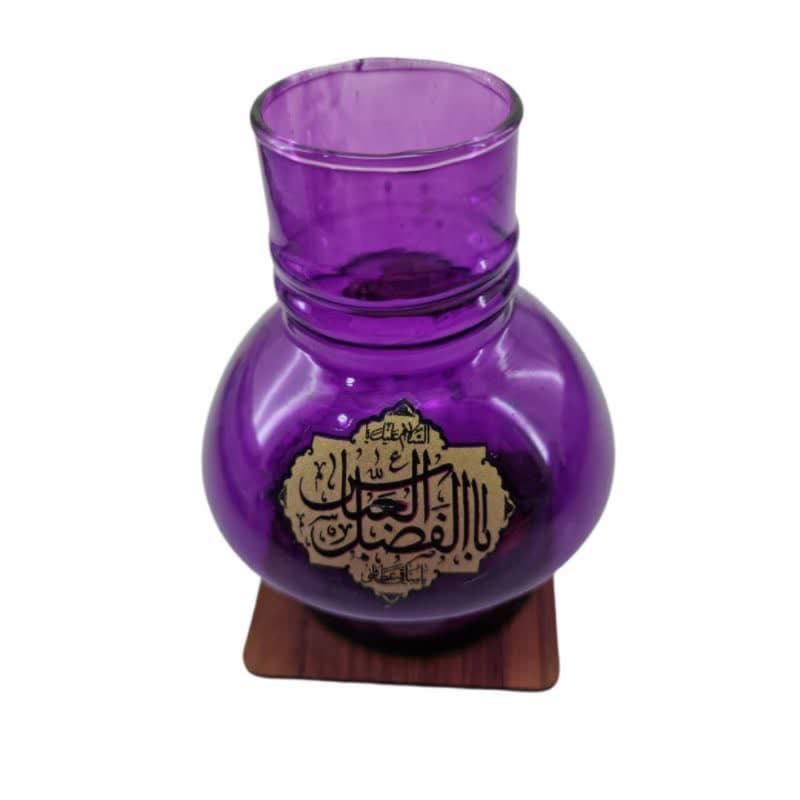 جاشمعی پایه چوبی مذهبی طرح یا اباالفضل و یا اباعبدالله بنفش کد 10266707 — تصویر ۳