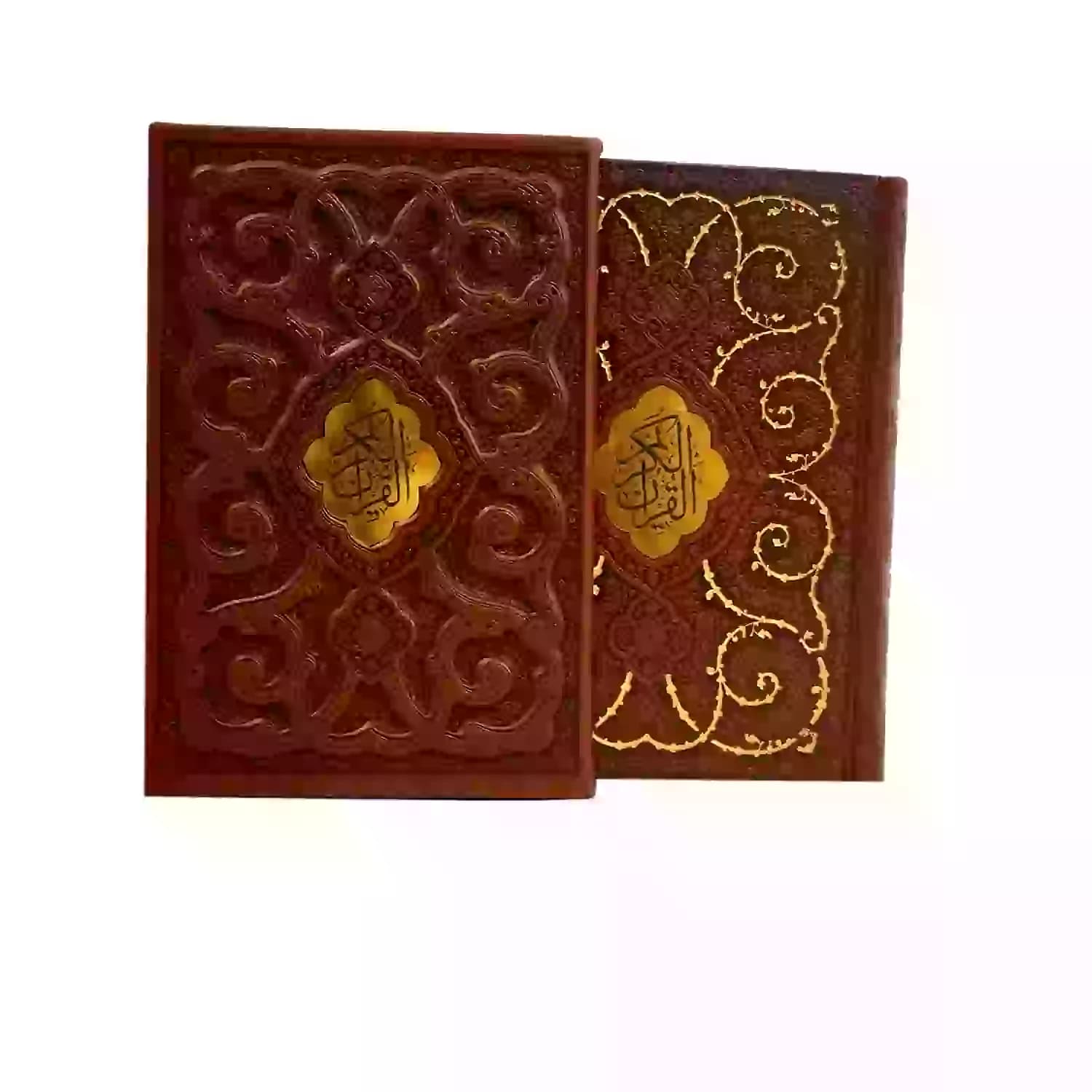قرآن جیبی گلاسه چرم قابدار کشویی برجسته طرح پروانه با پلاک وسط کد 120870 — تصویر ۵
