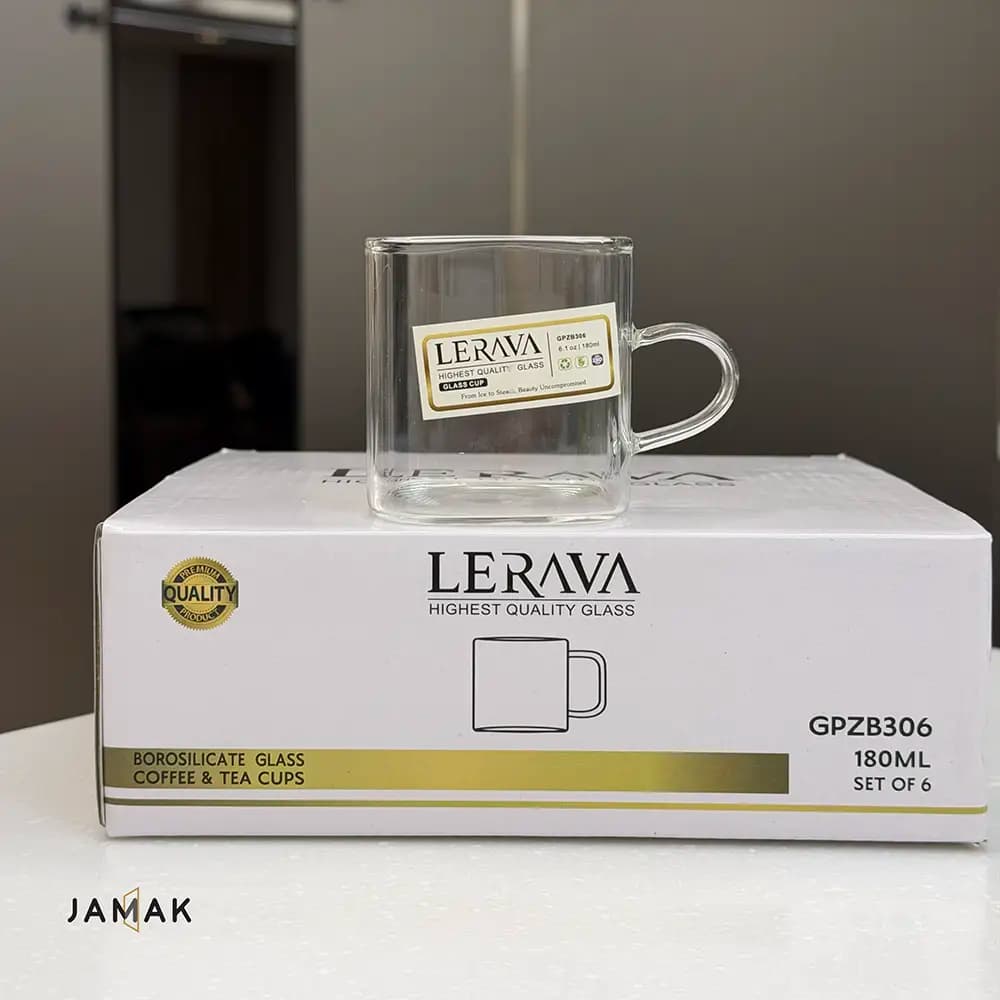 استکان مربع دسته رنگی و ساده Lerava مدل GPZB306 – یک عددی