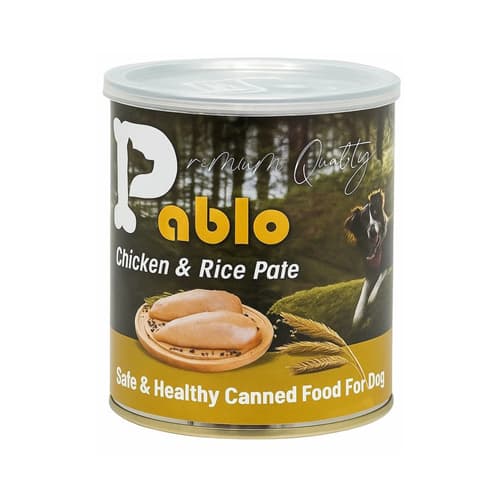 کنسرو سگ بالغ سوپرپرمیوم پابلو پته مرغ و برنج Pablo وزن 800 گرم