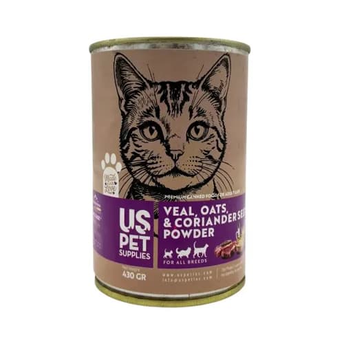 کنسرو گربه بالغ یو اس پت پته گوساله، جوپرک و تخم گشنیز Us Pet وزن 430 گرم