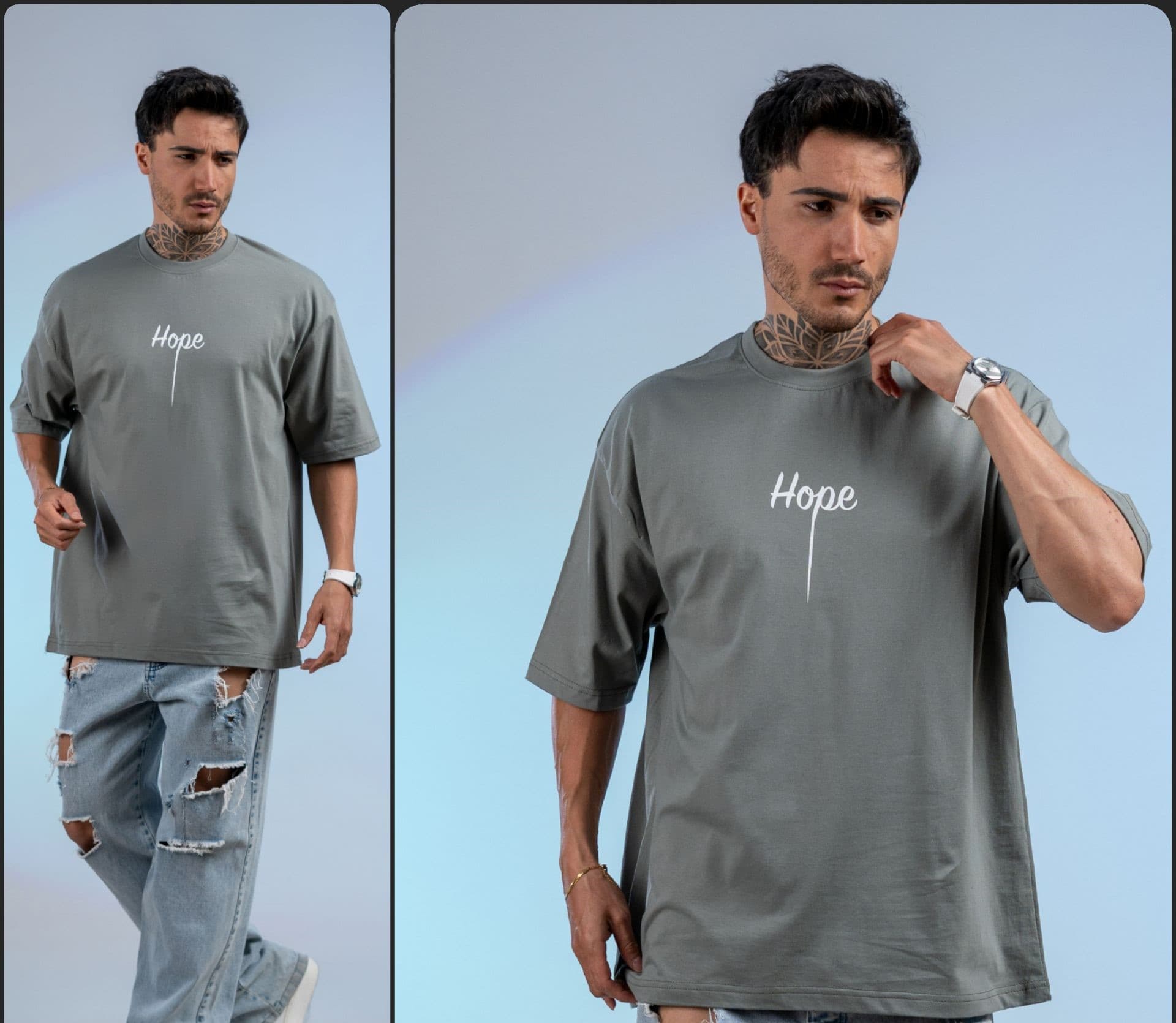 تیشرت چاپی ماکان مدل Hope | مشکی، طوسی و آبی | XL تا 3XL