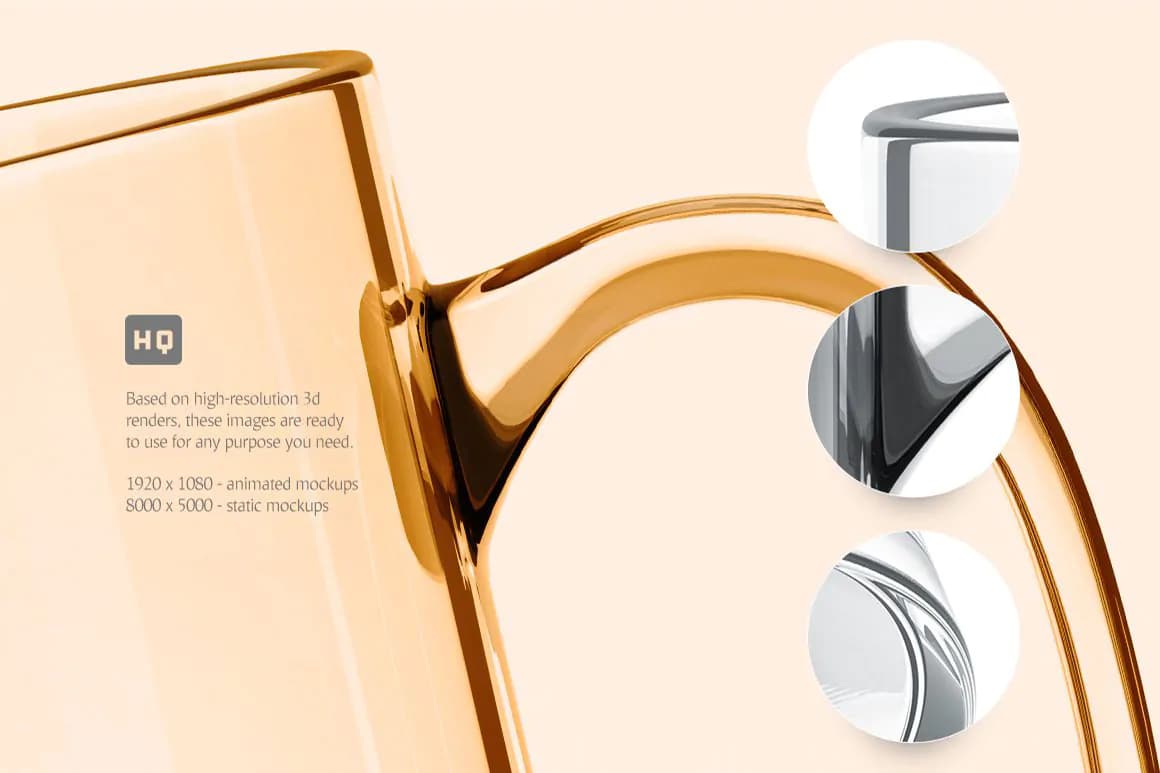 6 موکاپ لیوان شیشه ای دسته دار متحرک 360 درجه — تصویر ۵